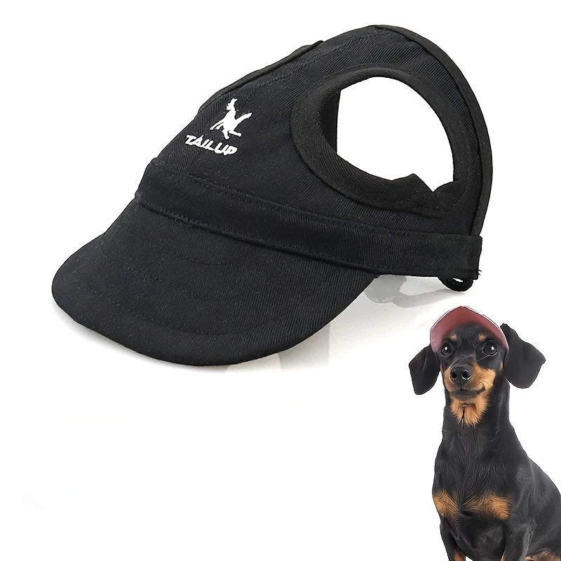 An adjustable PVC dog sun hat with elastic band - suitable for waterproof pet hats of small, medium, and large breeds