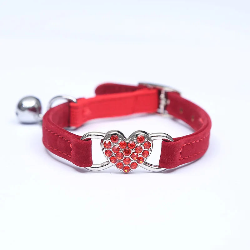 Heart Charm and Bell Cat Collar Safety Elastic Adjustable with Soft Velvet Material 8 Colors Pet Product Small Dog Collar pet