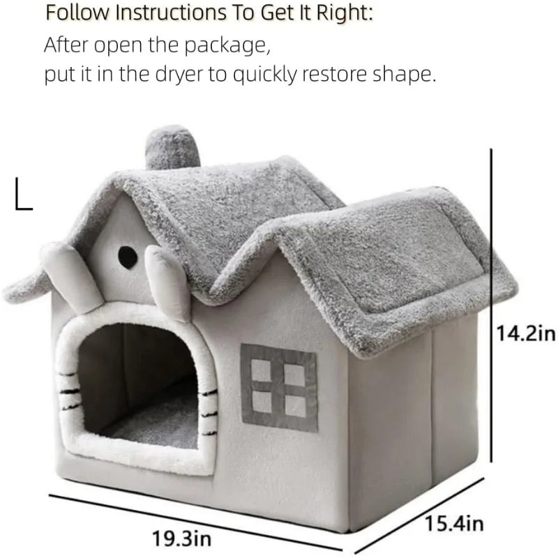 Luxury Double Roof Indoor Dog House Cat Nest,Foldable Warm Soft Kennel,30D High Elastic Memory Sponge,Removable