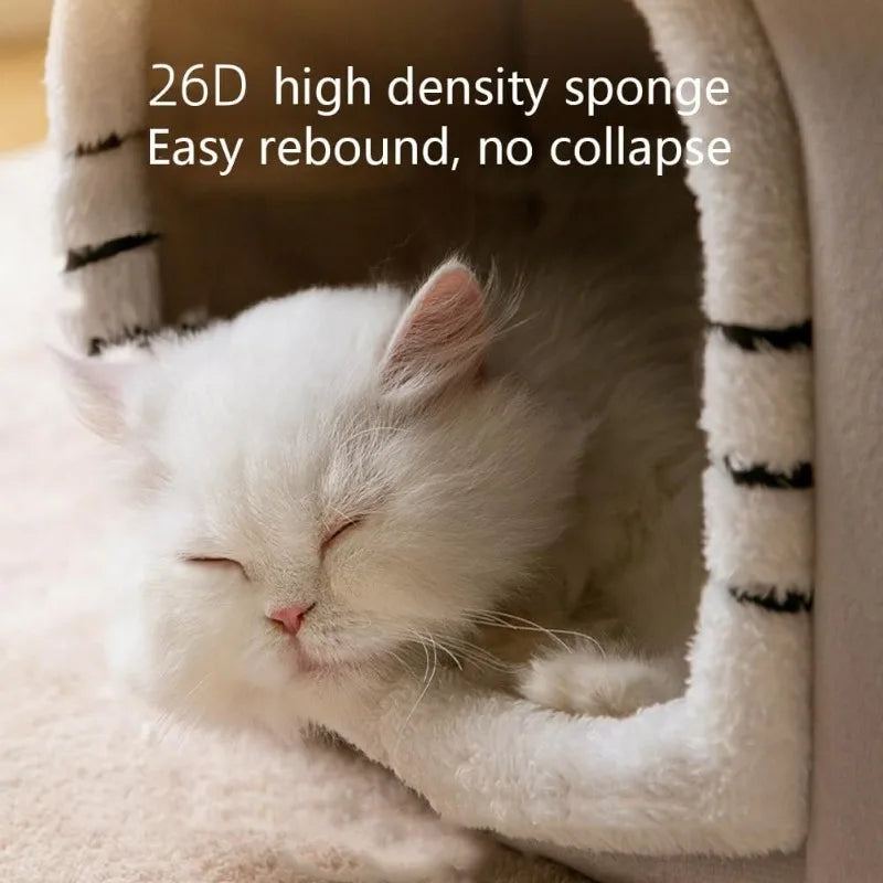 Luxury Double Roof Indoor Dog House Cat Nest,Foldable Warm Soft Kennel,30D High Elastic Memory Sponge,Removable