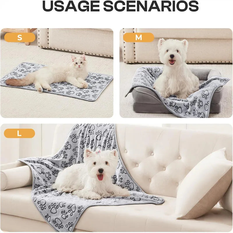 2PCS Soft Fluffy High Quality Pet Blanket Cute Cartoon Pattern Paw Print Dog Pet Mat Warm and Comfortable Blanket for Cat Dogs