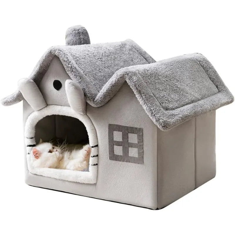 Luxury Double Roof Indoor Dog House Cat Nest,Foldable Warm Soft Kennel,30D High Elastic Memory Sponge,Removable