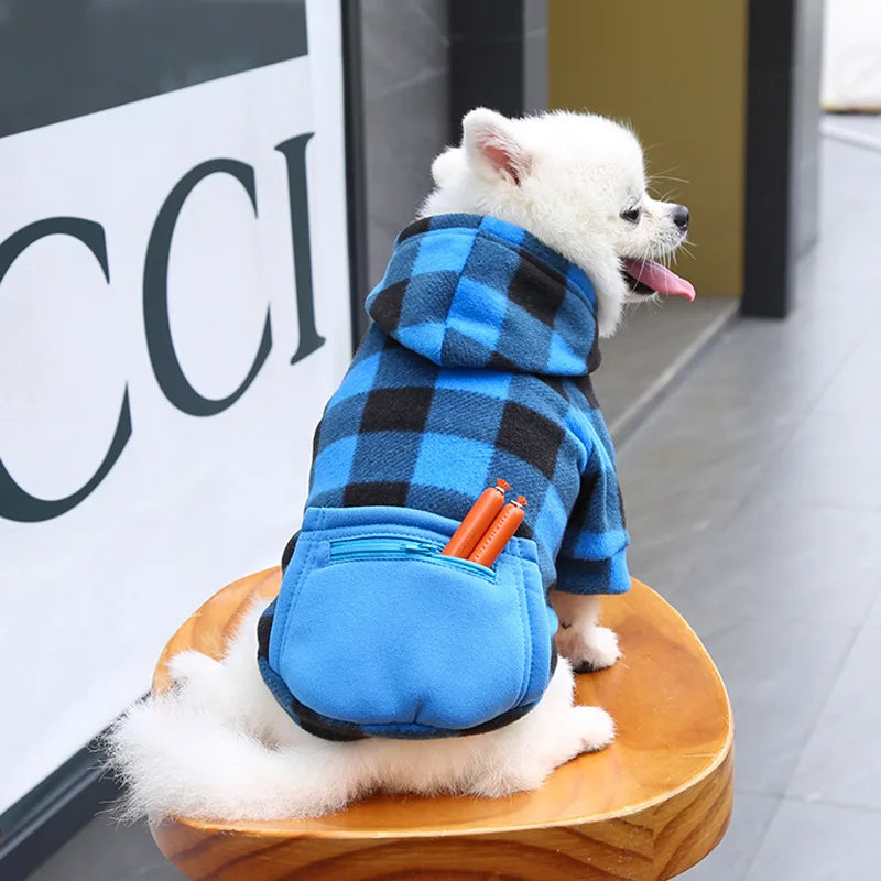 Autumn and Winter Warm Pockets Zipper Small Medium and Large Dog Clothes Pet Cat Teddy Bathroom Clothing Supplies