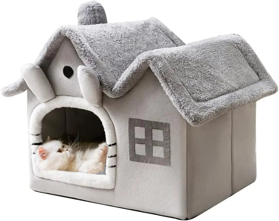 Luxury Double Roof Indoor Dog House Cat Nest,Foldable Warm Soft Kennel,30D High Elastic Memory Sponge,Removable