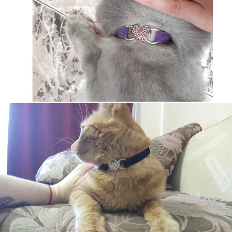 Heart Charm and Bell Cat Collar Safety Elastic Adjustable with Soft Velvet Material 8 Colors Pet Product Small Dog Collar pet