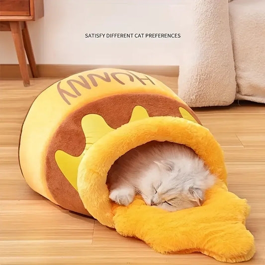 1pc Thickened Plush Cat Nest, Honey Pot Shape Cat Sofa Bed, Cute And Comfortable Pet Cat House For Cats Less Than 8kg