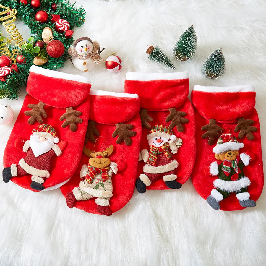Christmas Dog Clothes Autumn and Winter Flannel Cats Dogs Hoodies Pet Clothes for Small Medium Dogs Christmas Dog Cat Costume