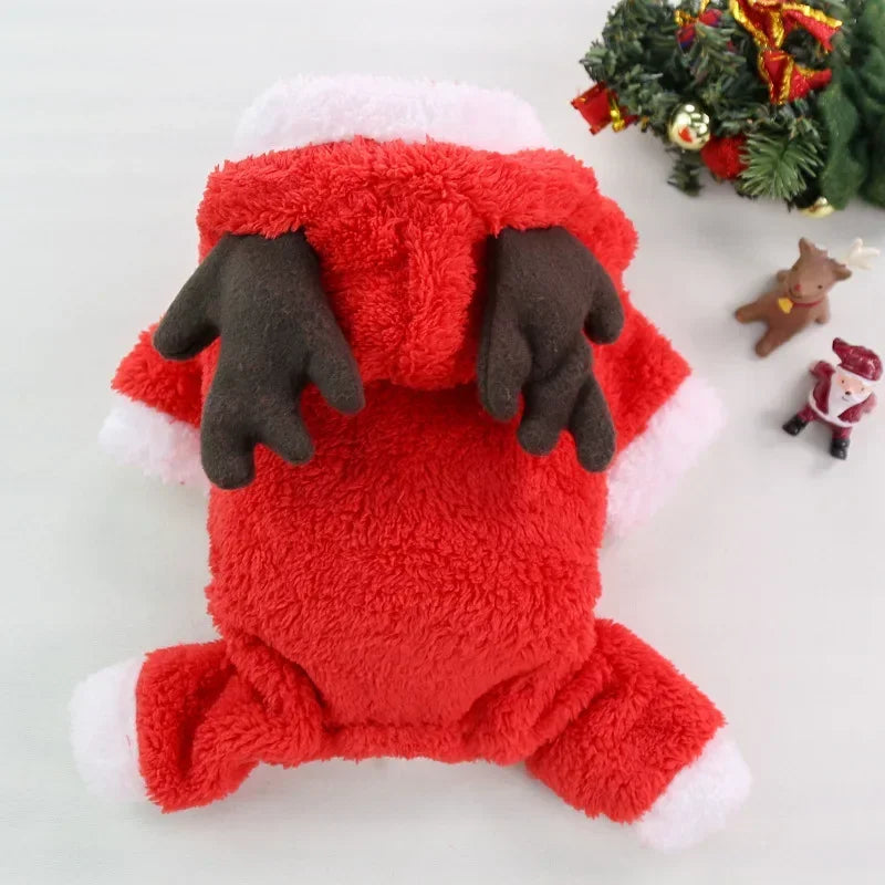 Christmas Dog Clothes Pet Clothes for Small Medium Dogs Winter Warm Elk Santa Claus Dog Cat Coat Hoodies Dogs Christmas Clothing