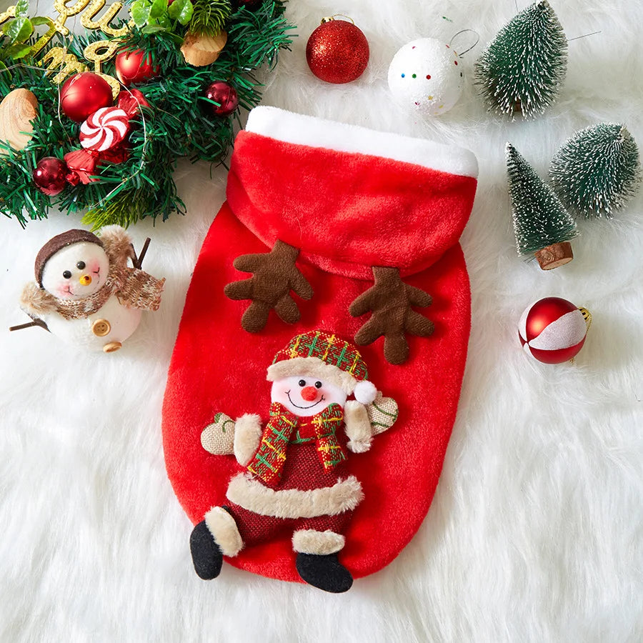 Christmas Dog Clothes Autumn and Winter Flannel Cats Dogs Hoodies Pet Clothes for Small Medium Dogs Christmas Dog Cat Costume