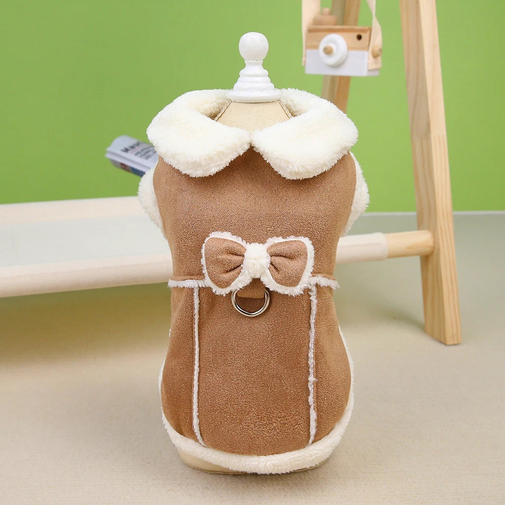 Winter Dog Clothes Jacket Dogs Cute Puppy Coat Clothing With Bowknot Warm Fur Pet Outfit Soft For Small Medium Dogs Chihuahua