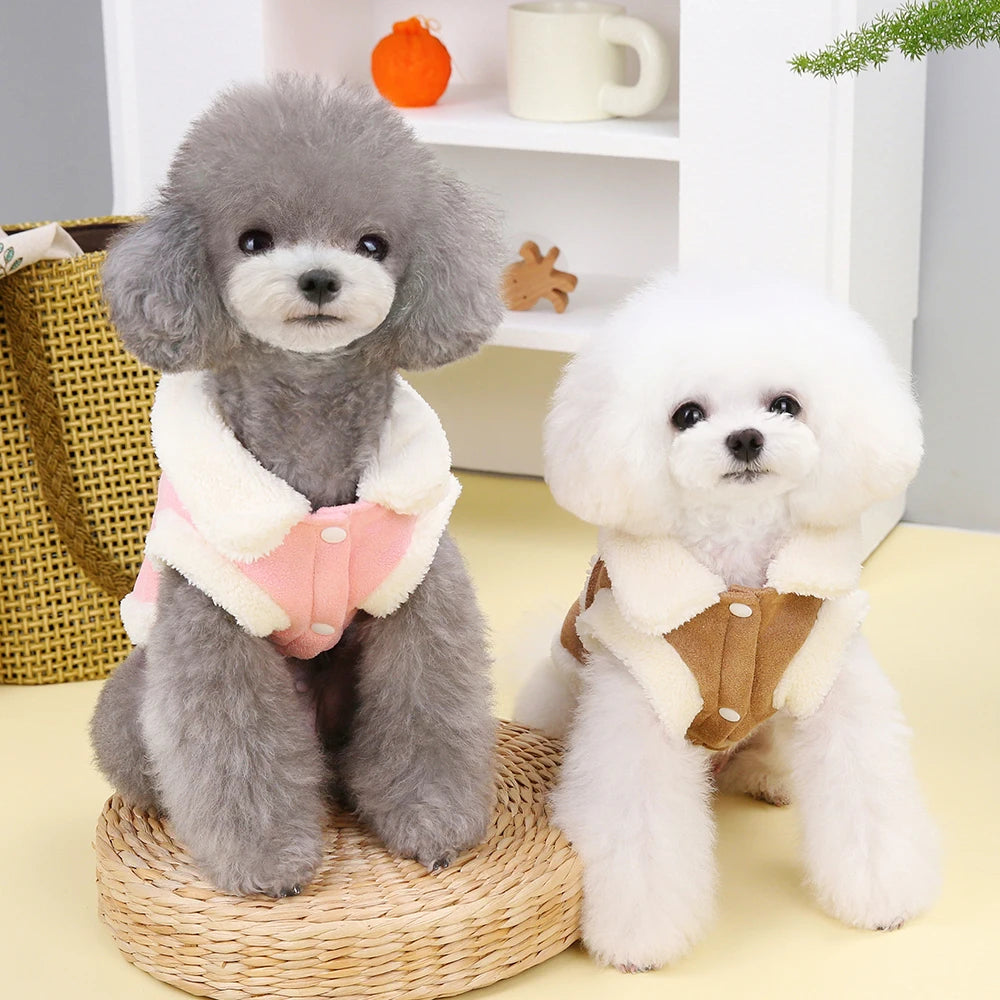 Winter Dog Clothes Jacket Dogs Cute Puppy Coat Clothing With Bowknot Warm Fur Pet Outfit Soft For Small Medium Dogs Chihuahua