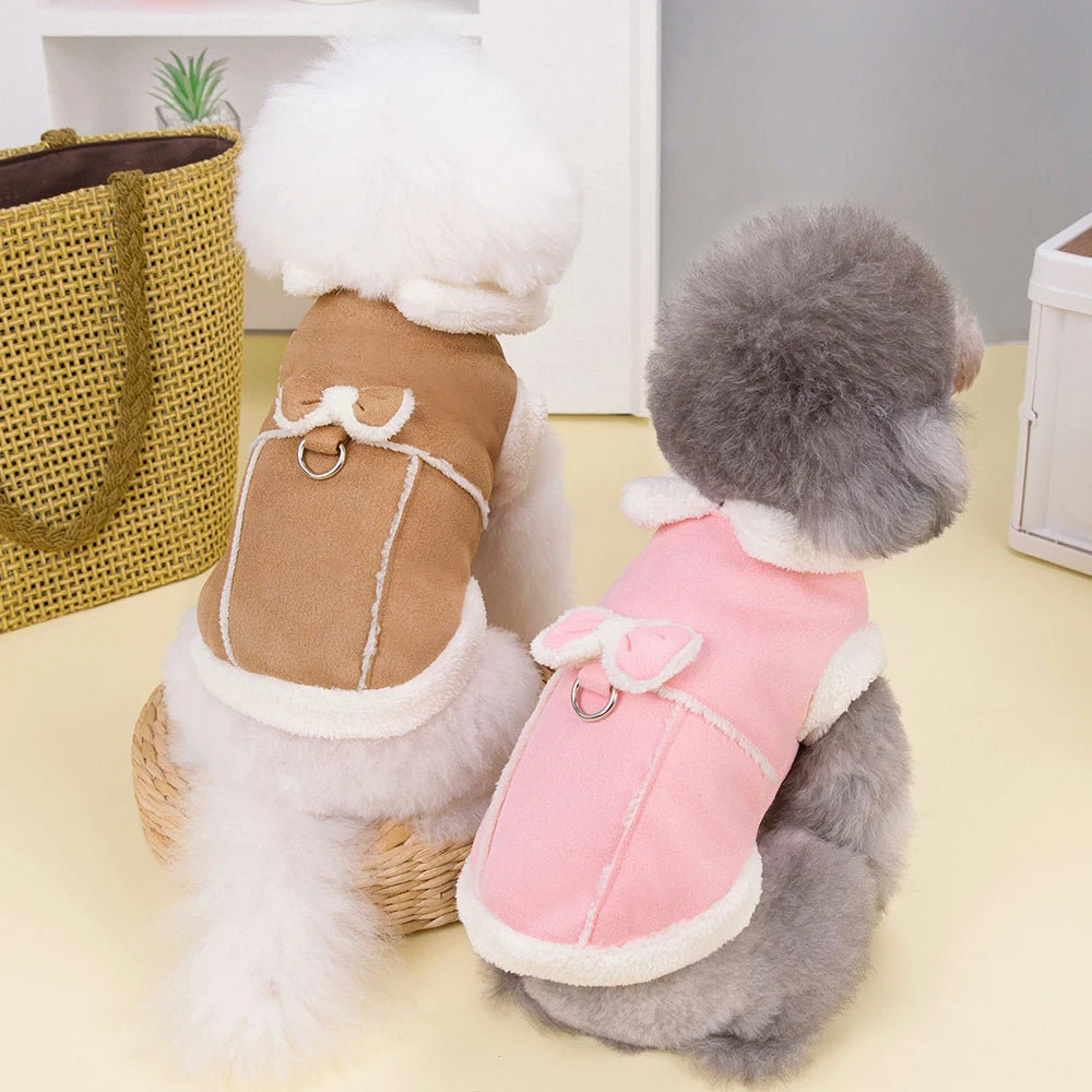 Winter Dog Clothes Jacket Dogs Cute Puppy Coat Clothing With Bowknot Warm Fur Pet Outfit Soft For Small Medium Dogs Chihuahua