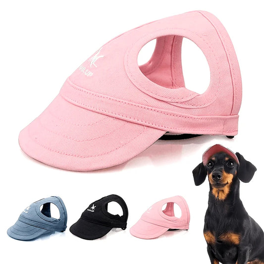 An adjustable PVC dog sun hat with elastic band - suitable for waterproof pet hats of small, medium, and large breeds