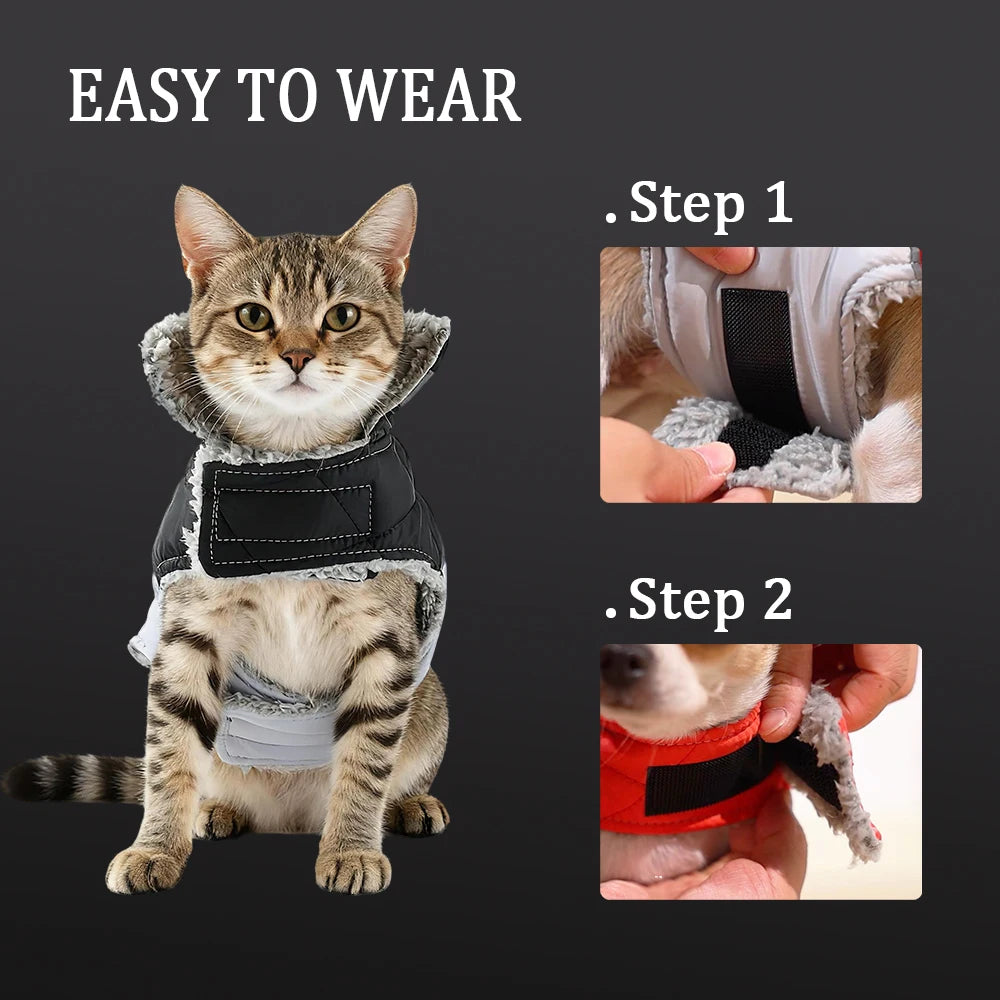 Reflective Pet Jacket Coat Windproof High Neck Cat Clothes Winter Warm Fleece Kitten Apparel With D-Ring For Small Cats Sphynx