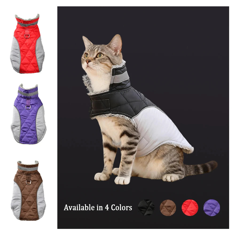 Reflective Pet Jacket Coat Windproof High Neck Cat Clothes Winter Warm Fleece Kitten Apparel With D-Ring For Small Cats Sphynx