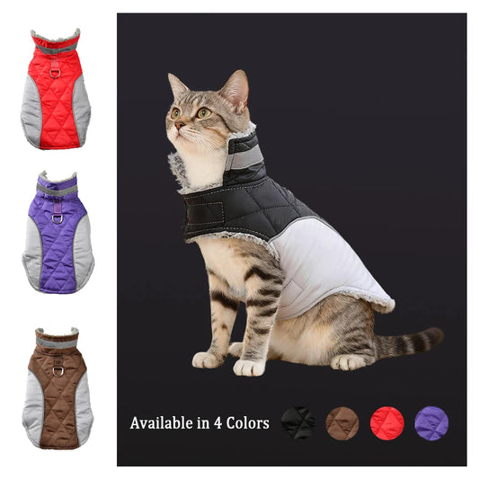 Reflective Pet Jacket Coat Windproof High Neck Cat Clothes Winter Warm Fleece Kitten Apparel With D-Ring For Small Cats Sphynx