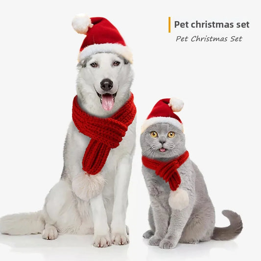 Pet Christmas hat scarf set manufacturer creative Christmas transformation funny cat dog clothes