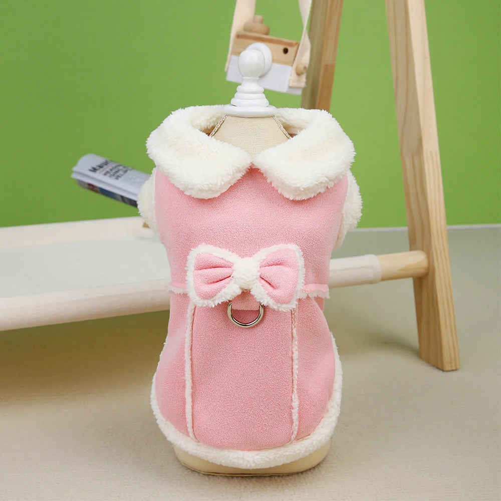 Winter Dog Clothes Jacket Dogs Cute Puppy Coat Clothing With Bowknot Warm Fur Pet Outfit Soft For Small Medium Dogs Chihuahua