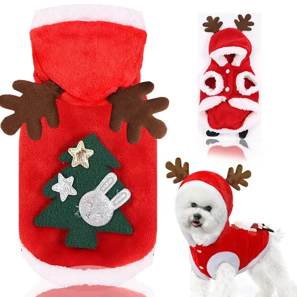 Christmas Dog Clothes Pet Clothes for Small Medium Dogs Winter Warm Elk Santa Claus Dog Cat Coat Hoodies Dogs Christmas Clothing
