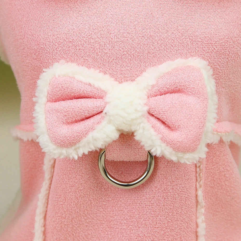 Winter Dog Clothes Jacket Dogs Cute Puppy Coat Clothing With Bowknot Warm Fur Pet Outfit Soft For Small Medium Dogs Chihuahua