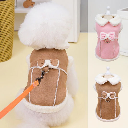 Winter Dog Clothes Jacket Dogs Cute Puppy Coat Clothing With Bowknot Warm Fur Pet Outfit Soft For Small Medium Dogs Chihuahua