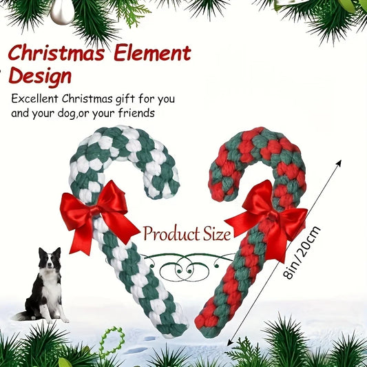 1pc Christmas Dog Rope Toy-Candy Cane Lasso Design with Red&White Stripes&Green Checkered Pattern,Safe Jute Blend Chew Toy
