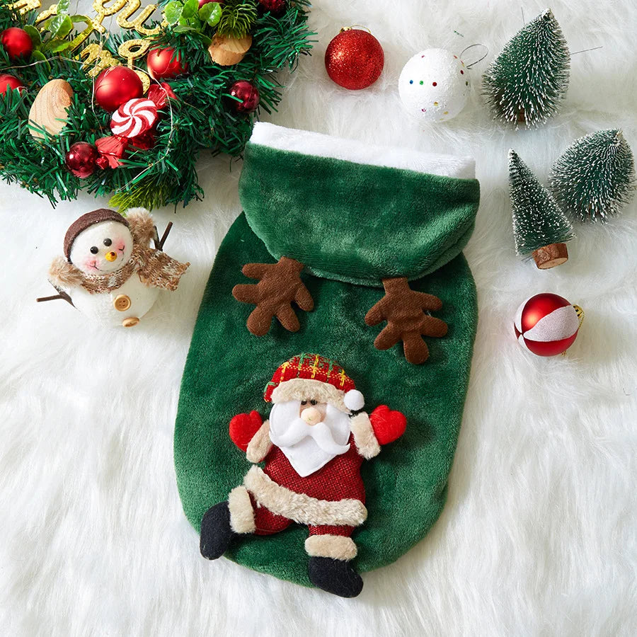 Christmas Dog Clothes Autumn and Winter Flannel Cats Dogs Hoodies Pet Clothes for Small Medium Dogs Christmas Dog Cat Costume