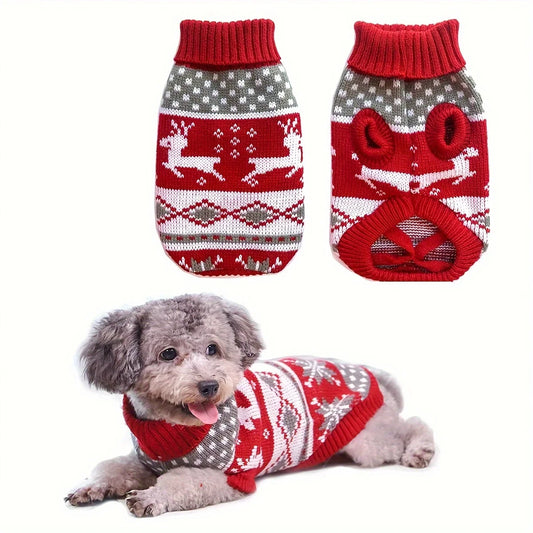 Pet small Christmas knitted clothing one-piece sweater suitable for small and medium-sized dogs and cats, warm red New Year